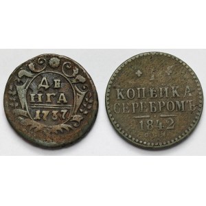 Rosja, Dienga 1737 i Kopiejka srebrem 1842 - zestaw (2szt)