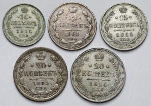 Russie, Alexandre III et Nicolas II, 10-20 kopecks 1893-1914 - set (5pcs)