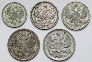 Russie, Alexandre III et Nicolas II, 10-20 kopecks 1893-1914 - set (5pcs)