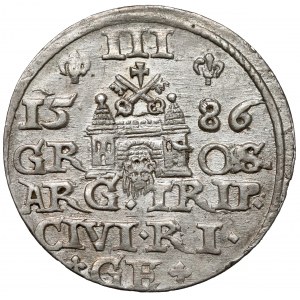 Stefan Batory, Trojak Ryga 1586 - mała głowa