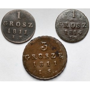 Księstwo Warszawskie, 1-3 grosze 1811-1814 - zestaw (3szt)