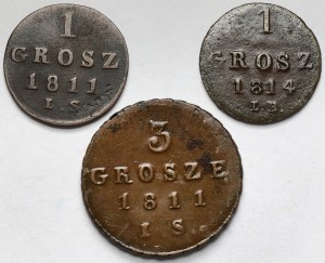 Duchy of Warsaw, 1-3 pennies 1811-1814 - set (3pcs)