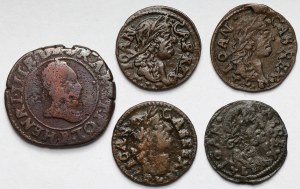 Henri Valois et Jean II Casimir, Double denier turonien et Boratines - set (5pcs)