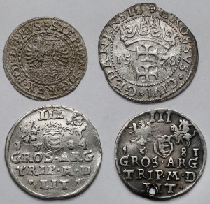 Stefan Batory, Sheląg, penny et trojaki - Gdańsk et Vilnius - set (4pcs)