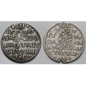 Stefan Batory, Trojak Ryga 1585-1586 - zestaw (2szt)