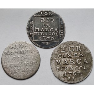 Poniatowski, Grosz srebrny, Półzłotek i 6 groszy 1766-1789 - zestaw (3szt)