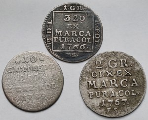 Poniatowski, Penny en argent, demi-doré et 6 pennies 1766-1789 - set (3pc)