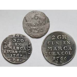 Poniatowski, Grosz srebrny, Półzłotek i 6 groszy 1766-1794 - zestaw (3szt)