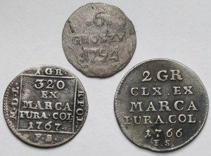 Poniatowski, Penny en argent, demi-doré et 6 pennies 1766-1794 - set (3pcs)