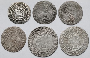 Sigismond Ier l'Ancien, IIe Auguste et Ludwik, Shelly, demi-penny et penny - set (6pcs)