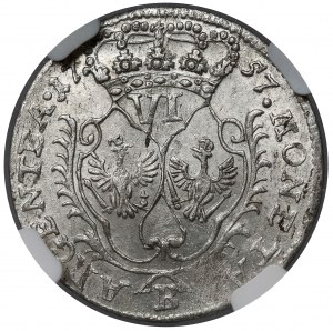 Silésie, Frédéric II le Grand, Sixpence 1757-B, Wrocław