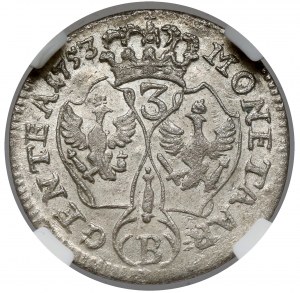 Silésie, Frédéric II le Grand, 3 krajcars 1753-B, Wrocław