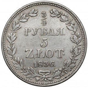 3/4 rouble = 5 zloty 1836 MW, Varsovie