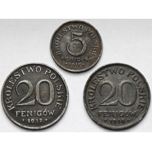 Królestwo Polskie, 5-20 fenigów 1917-1918 - zestaw (3szt)