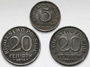 Kingdom of Poland, 5-20 fenigs 1917-1918 - set (3pcs)