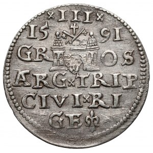 Zygmunt III Waza, Trojak Ryga 1591 - jabłko w koronie