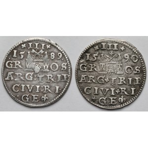 Zygmunt III Waza, Trojaki Ryga 1589 i 1590 - zestaw (2szt)