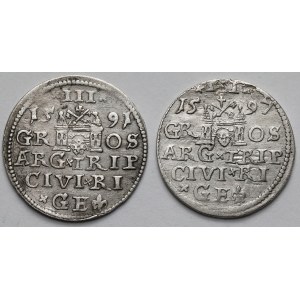Zygmunt III Waza, Trojaki Ryga 1591 i 1597 - zestaw (2szt)