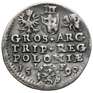 Zygmunt III Waza, Trojak Olkusz 1590 - Lewart w ozdobnej