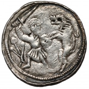 Ladislas II l'Exilé, Denier - Combat avec le lion