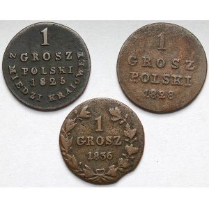 1 grosz 1825-1836 MW, Warszawa - zestaw (3szt)