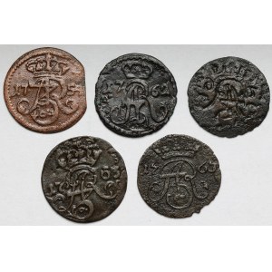 August III Sas, Szelągi Toruń, Gdańsk i Elbląg 1754-1763 - w tym BROCKAGE - zestaw (5szt)