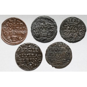 August III Sas, Szelągi Toruń, Gdańsk i Elbląg 1754-1763 - w tym BROCKAGE - zestaw (5szt)