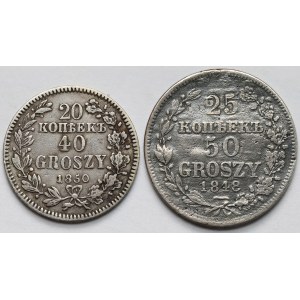 20 kopiejek = 40 groszy 1850 i 25 kopiejek = 50 groszy 1848 MW, Warszawa - zestaw (2szt)