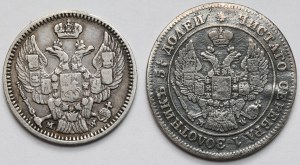 20 kopecks = 40 groschen 1850 et 25 kopecks = 50 groschen 1848 MW, Varsovie - set (2pcs)