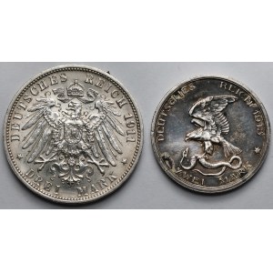 Prusy i Wirtembergia, 2-3 marki 1911-1913 - zestaw (2szt)