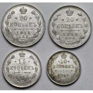 Rosja, Mikołaj II, 10-20 kopiejek 1913-1915 - zestaw (4szt)