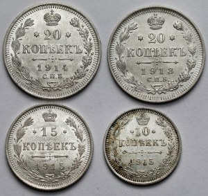 Russie, Nicolas II, 10-20 kopecks 1913-1915 - set (4pc)