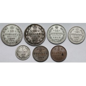 Rosja, od 1/2 do 20 kopiejek 1862-1913 - zestaw (7szt)