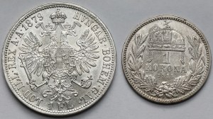 Autriche et Hongrie, François-Joseph Ier, couronne 1879 et couronne 1915 - set (2pc)