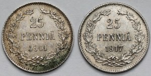 Finlande, 25 pennies 1901 et 1917 - set (2pcs)