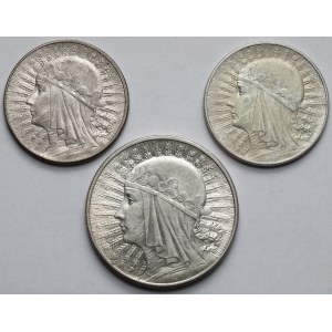 Głowa kobiety, 10 złotych 1932-1933 - zestaw (3szt)