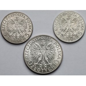 Głowa kobiety, 10 złotych 1932-1933 - zestaw (3szt)