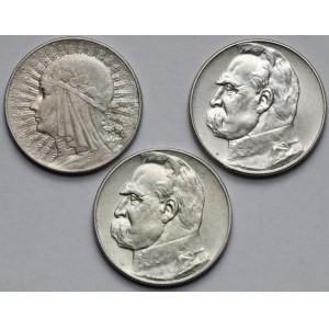 Głowa kobiety i Piłsudski, 5 złotych 1933-1936 - zestaw (3szt)