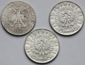 Tête de femme et Pilsudski, 5 zloty 1933-1936 - set (3pcs)