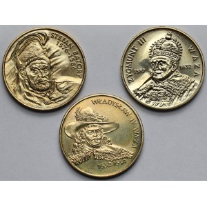 2 złote 1997-1998 Stefan Batory, Zygmunt III i Władysław IV - zestaw (3szt)