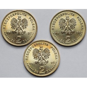 2 złote 1997-1998 Stefan Batory, Zygmunt III i Władysław IV - zestaw (3szt)
