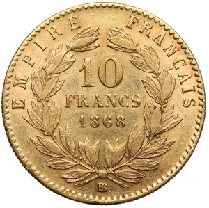 France, Napoléon III, 10 francs 1868 BB, Strasbourg