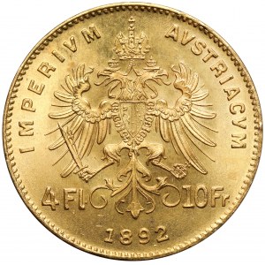 Austria, Franciszek Józef I, 4 floreny = 10 franków 1892