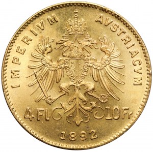 Austria, Franciszek Józef I, 4 floreny = 10 franków 1892