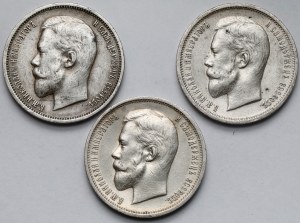 Russia, Nicholas II, 50 kopecks 1911-1913 - set (3pcs)