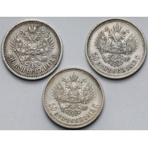 Rosja, Mikołaj II, 50 kopiejek 1911-1913 - zestaw (3szt)