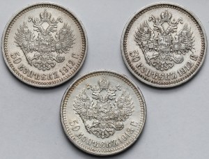 Russia, Nicholas II, 50 kopecks 1912-1913 - set (3pcs)
