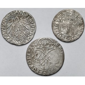 Albrecht Hohenzollern i Zygmunt III Waza, Grosz, 3 krucierze i Szóstak 1544-1626 - zestaw (3szt)