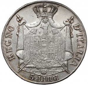 Italie, Napoléon Ier, 5 lires 1808-M, Milan