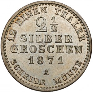 Prusy, Wilhelm I, 2-1/2 grosza srebrnego 1871-A, Berlin - piękny